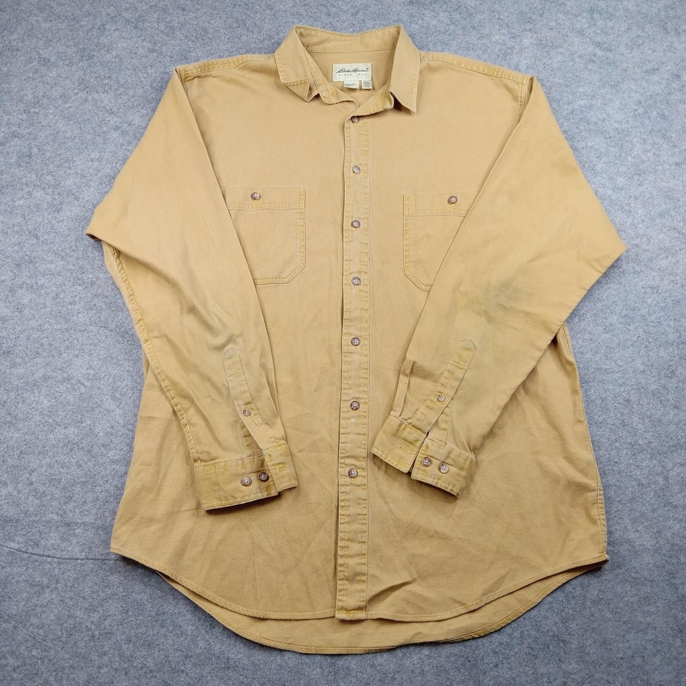 Eddie Bauer Shirt Mens Large Tall Yellow Cotton Twill Button Down Long Sleeve LT